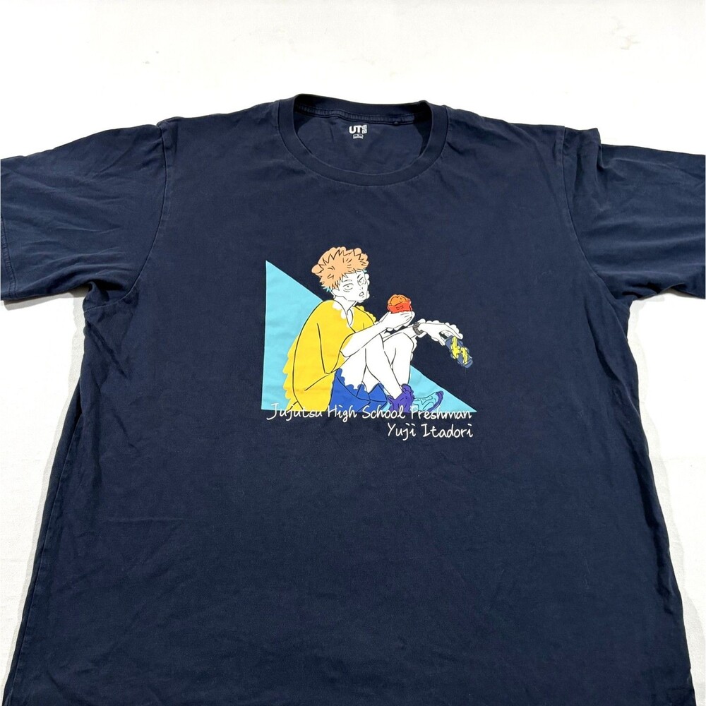 Uniqlo Jujutsu Kaisen Yuji Itadori Blue T-shirt Mens Anime Graphic Tee Crew Sz L - Picture 2 of 9